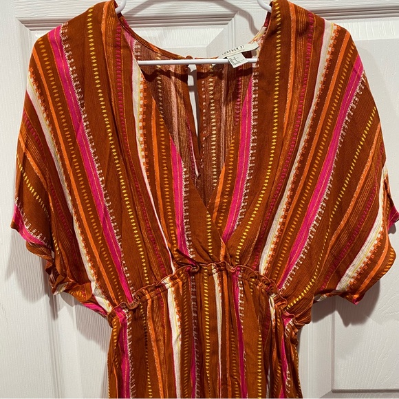 FOREVER 21 Women’s Boho Striped V-Neck Romper / Cover Up - rusty orange, size S - Picture 3 of 6
